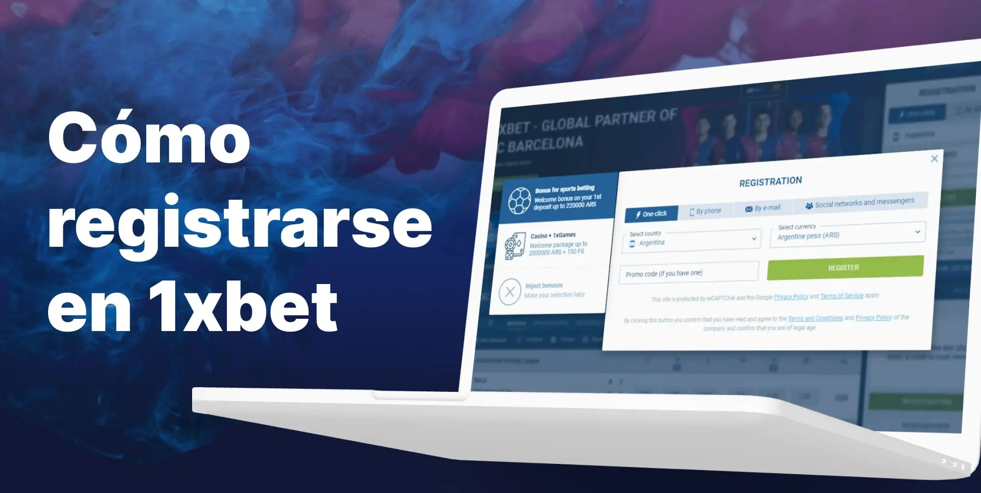 Formulario para registrar una nueva cuenta 1xbet